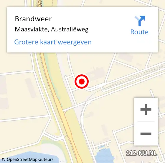 Locatie op kaart van de 112 melding: Brandweer Maasvlakte, Australiëweg op 12 oktober 2022 13:03