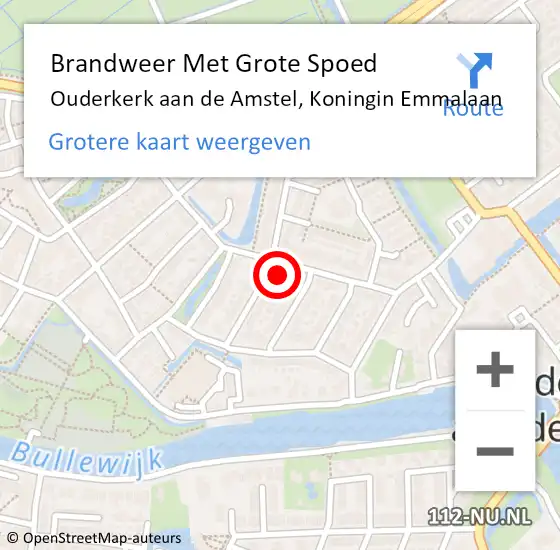 Locatie op kaart van de 112 melding: Brandweer Met Grote Spoed Naar Ouderkerk aan de Amstel, Koningin Emmalaan op 12 oktober 2022 13:04