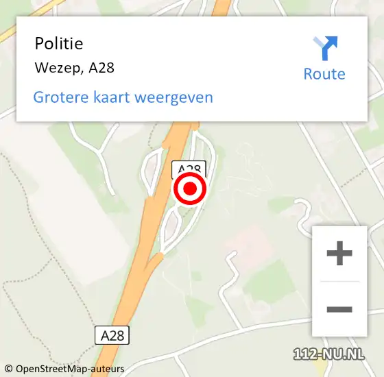 Locatie op kaart van de 112 melding: Politie Wezep, A28 op 12 oktober 2022 13:14