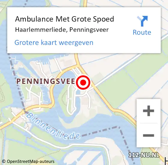 Locatie op kaart van de 112 melding: Ambulance Met Grote Spoed Naar Haarlemmerliede, Penningsveer op 12 oktober 2022 13:33