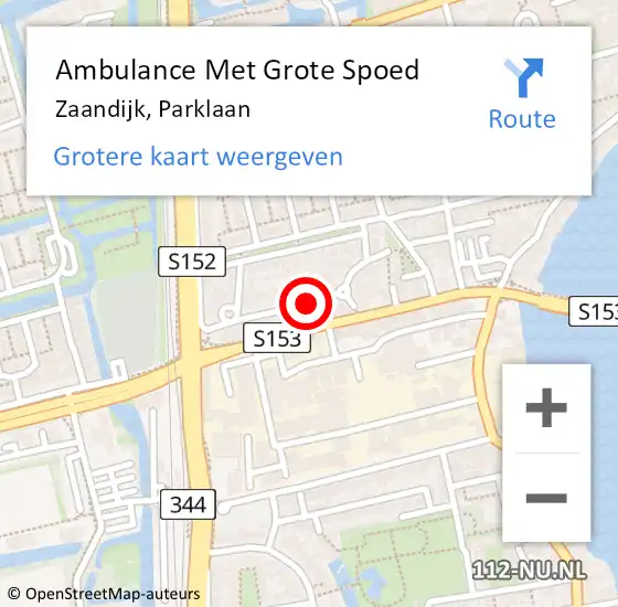 Locatie op kaart van de 112 melding: Ambulance Met Grote Spoed Naar Zaandijk, Parklaan op 12 oktober 2022 13:36