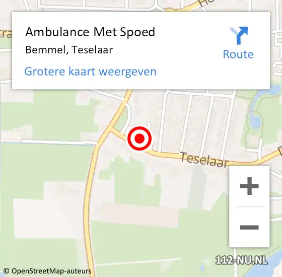 Locatie op kaart van de 112 melding: Ambulance Met Spoed Naar Bemmel, Teselaar op 12 oktober 2022 13:44