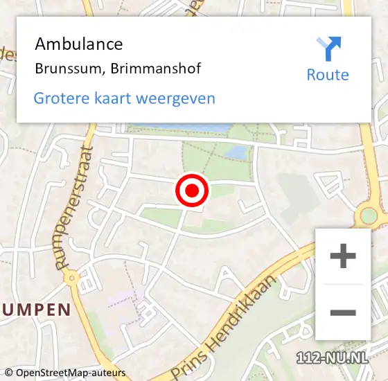 Locatie op kaart van de 112 melding: Ambulance Brunssum, Brimmanshof op 1 augustus 2014 10:12