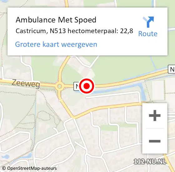 Locatie op kaart van de 112 melding: Ambulance Met Spoed Naar Castricum, N513 hectometerpaal: 22,8 op 12 oktober 2022 14:00