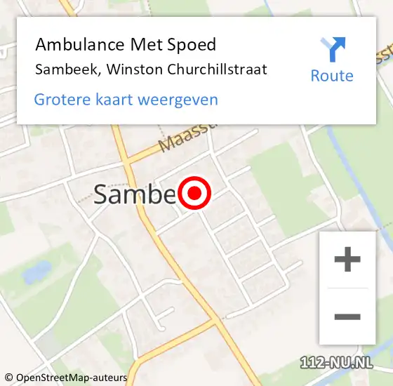 Locatie op kaart van de 112 melding: Ambulance Met Spoed Naar Sambeek, Winston Churchillstraat op 12 oktober 2022 14:08