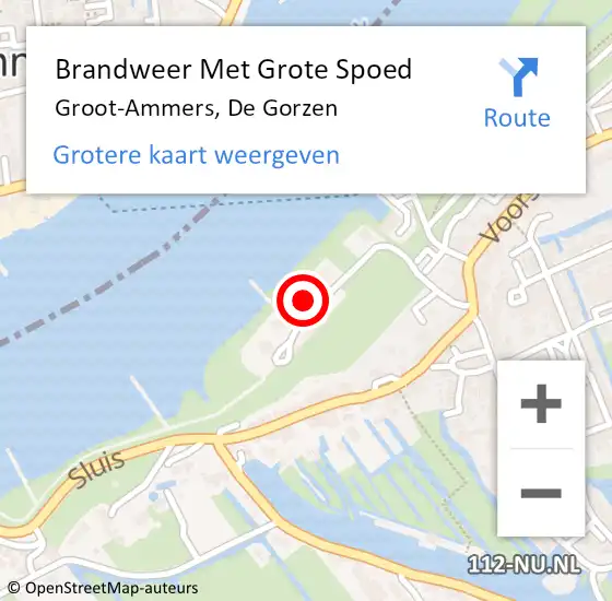 Locatie op kaart van de 112 melding: Brandweer Met Grote Spoed Naar Groot-Ammers, De Gorzen op 12 oktober 2022 14:19