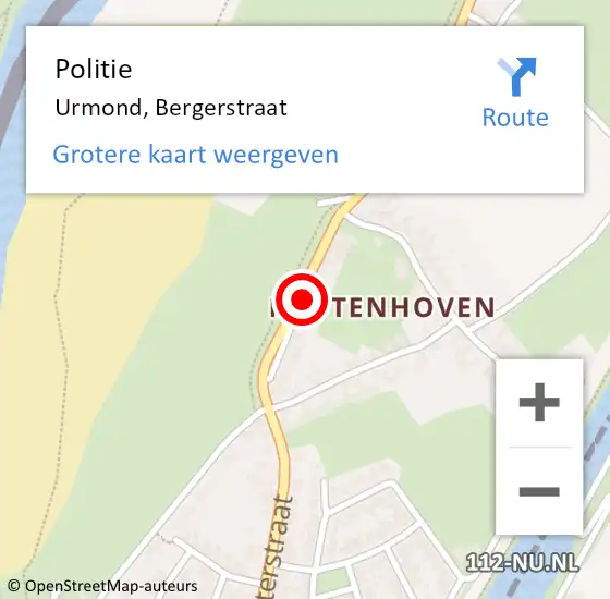 Locatie op kaart van de 112 melding: Politie Urmond, Bergerstraat op 12 oktober 2022 14:20
