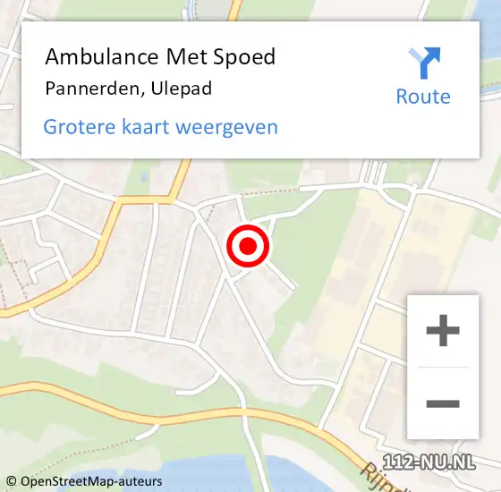 Locatie op kaart van de 112 melding: Ambulance Met Spoed Naar Pannerden, Ulepad op 12 oktober 2022 14:25