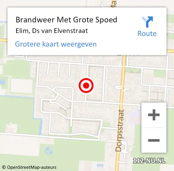 Locatie op kaart van de 112 melding: Brandweer Met Grote Spoed Naar Elim, Ds van Elvenstraat op 12 oktober 2022 14:48