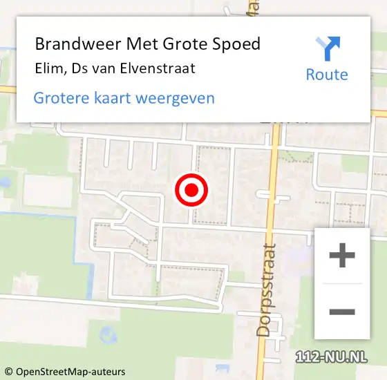 Locatie op kaart van de 112 melding: Brandweer Met Grote Spoed Naar Elim, Ds van Elvenstraat op 12 oktober 2022 14:50