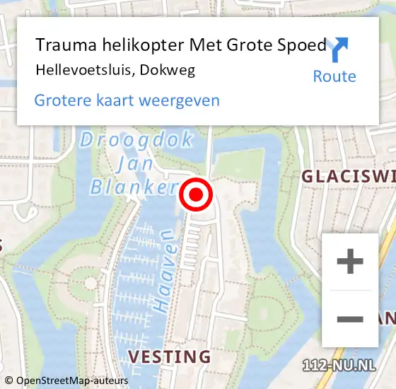 Locatie op kaart van de 112 melding: Trauma helikopter Met Grote Spoed Naar Hellevoetsluis, Dokweg op 12 oktober 2022 14:57