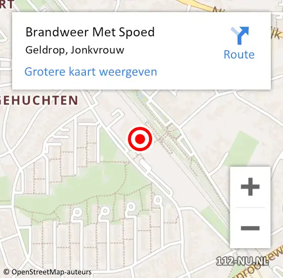 Locatie op kaart van de 112 melding: Brandweer Met Spoed Naar Geldrop, Jonkvrouw op 12 oktober 2022 15:01