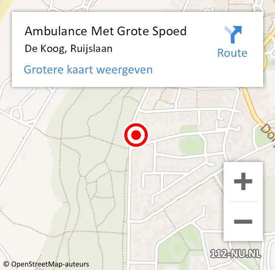 Locatie op kaart van de 112 melding: Ambulance Met Grote Spoed Naar De Koog, Ruijslaan op 12 oktober 2022 15:05