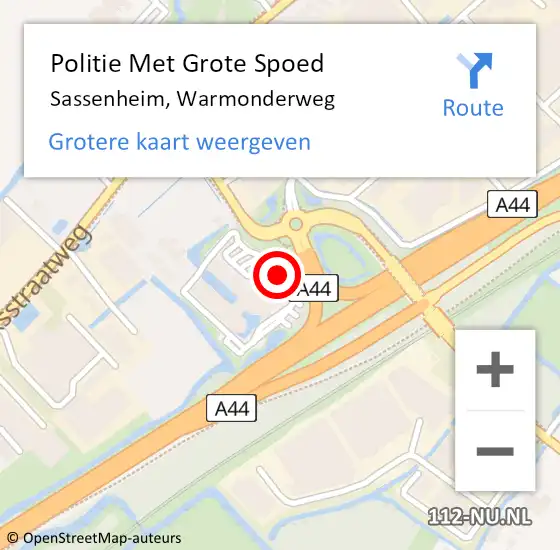 Locatie op kaart van de 112 melding: Politie Met Grote Spoed Naar Sassenheim, Warmonderweg op 12 oktober 2022 15:24