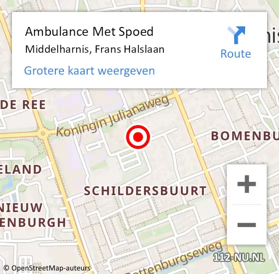 Locatie op kaart van de 112 melding: Ambulance Met Spoed Naar Middelharnis, Frans Halslaan op 12 oktober 2022 15:38