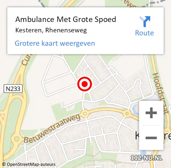 Locatie op kaart van de 112 melding: Ambulance Met Grote Spoed Naar Kesteren, Rhenenseweg op 12 oktober 2022 15:44