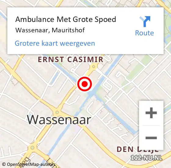 Locatie op kaart van de 112 melding: Ambulance Met Grote Spoed Naar Wassenaar, Mauritshof op 12 oktober 2022 15:56