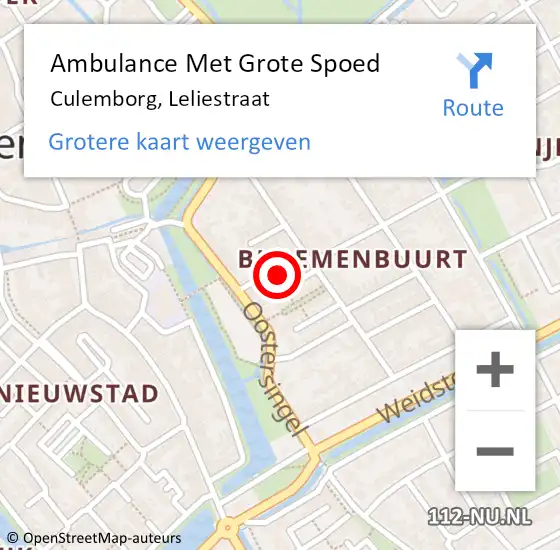 Locatie op kaart van de 112 melding: Ambulance Met Grote Spoed Naar Culemborg, Leliestraat op 12 oktober 2022 16:02