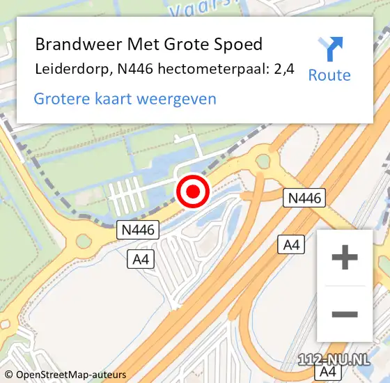 Locatie op kaart van de 112 melding: Brandweer Met Grote Spoed Naar Leiderdorp, N446 hectometerpaal: 2,4 op 12 oktober 2022 16:12