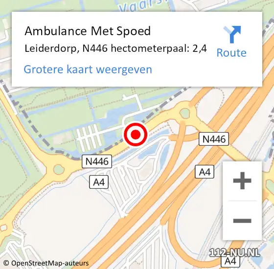 Locatie op kaart van de 112 melding: Ambulance Met Spoed Naar Leiderdorp, N446 hectometerpaal: 2,4 op 12 oktober 2022 16:14