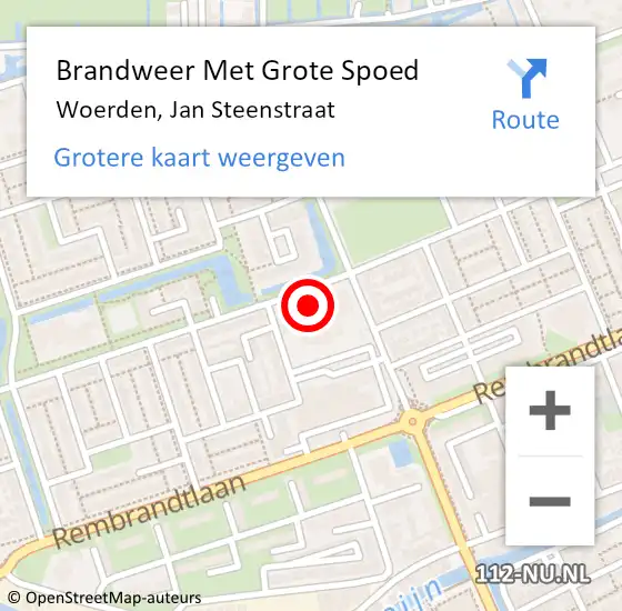 Locatie op kaart van de 112 melding: Brandweer Met Grote Spoed Naar Woerden, Jan Steenstraat op 12 oktober 2022 16:27