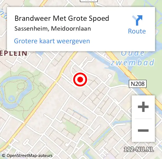 Locatie op kaart van de 112 melding: Brandweer Met Grote Spoed Naar Sassenheim, Meidoornlaan op 12 oktober 2022 16:44