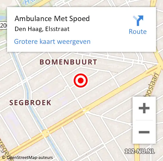 Locatie op kaart van de 112 melding: Ambulance Met Spoed Naar Den Haag, Elsstraat op 12 oktober 2022 17:11