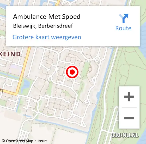 Locatie op kaart van de 112 melding: Ambulance Met Spoed Naar Bleiswijk, Berberisdreef op 12 oktober 2022 17:26