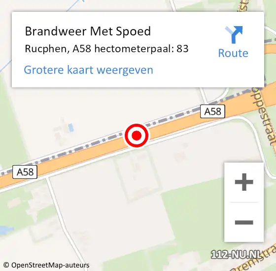 Locatie op kaart van de 112 melding: Brandweer Met Spoed Naar Rucphen, A58 hectometerpaal: 83 op 12 oktober 2022 17:30