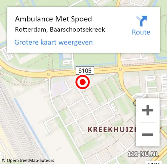 Locatie op kaart van de 112 melding: Ambulance Met Spoed Naar Rotterdam, Baarschootsekreek op 12 oktober 2022 17:34