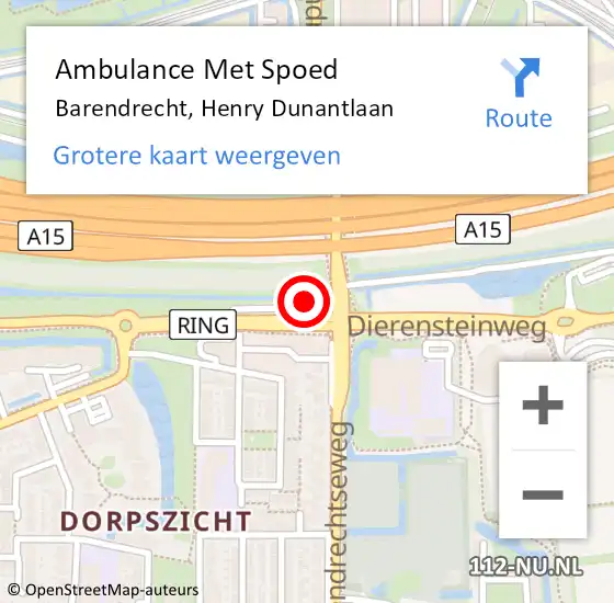 Locatie op kaart van de 112 melding: Ambulance Met Spoed Naar Barendrecht, Henry Dunantlaan op 12 oktober 2022 17:44