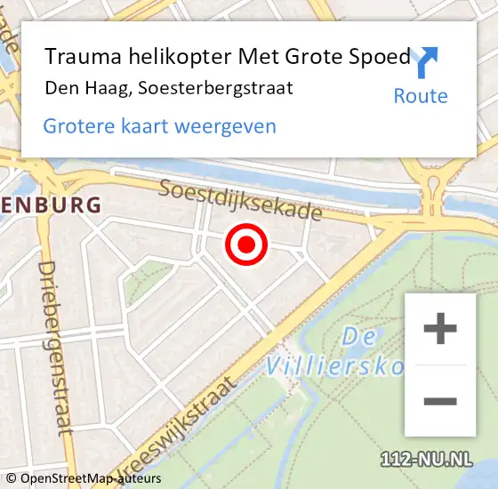 Locatie op kaart van de 112 melding: Trauma helikopter Met Grote Spoed Naar Den Haag, Soesterbergstraat op 12 oktober 2022 18:01