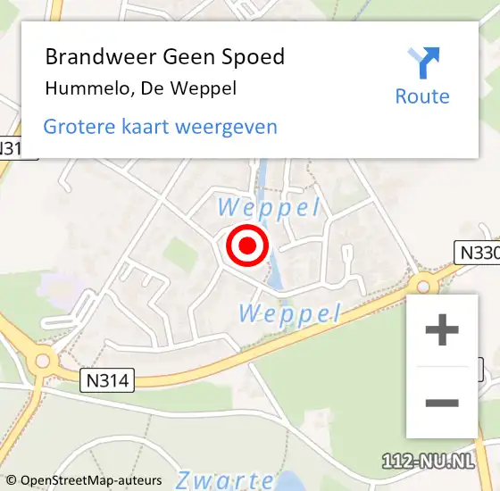 Locatie op kaart van de 112 melding: Brandweer Geen Spoed Naar Hummelo, De Weppel op 12 oktober 2022 18:03