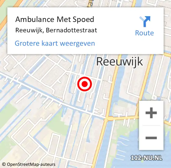 Locatie op kaart van de 112 melding: Ambulance Met Spoed Naar Reeuwijk, Bernadottestraat op 12 oktober 2022 18:08