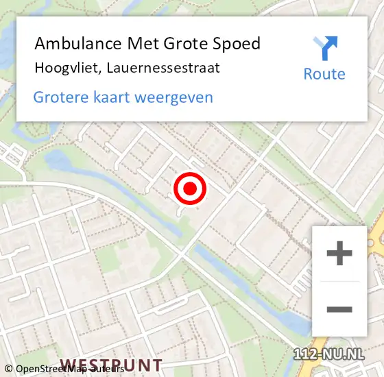 Locatie op kaart van de 112 melding: Ambulance Met Grote Spoed Naar Hoogvliet, Lauernessestraat op 1 augustus 2014 10:44