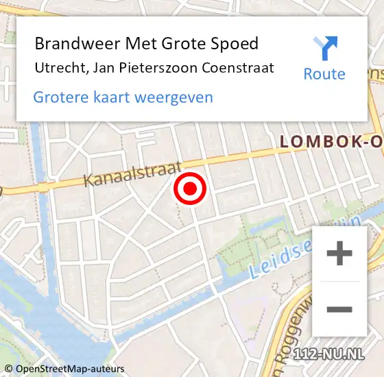 Locatie op kaart van de 112 melding: Brandweer Met Grote Spoed Naar Utrecht, Jan Pieterszoon Coenstraat op 12 oktober 2022 18:17