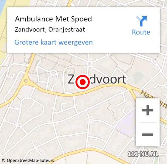 Locatie op kaart van de 112 melding: Ambulance Met Spoed Naar Zandvoort, Oranjestraat op 12 oktober 2022 18:20