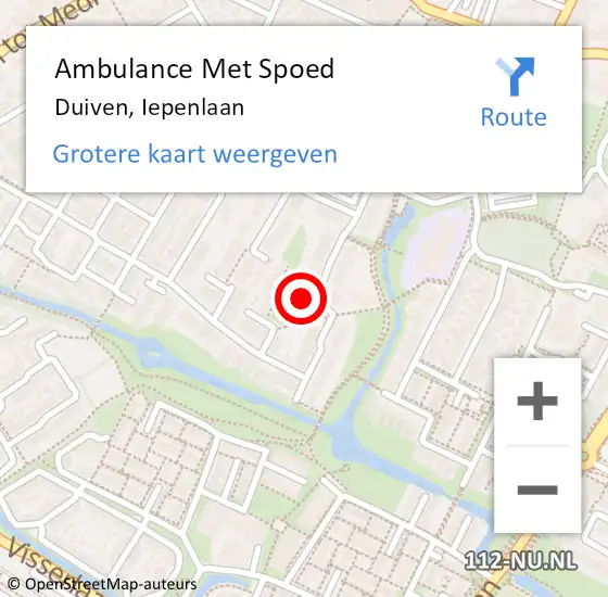 Locatie op kaart van de 112 melding: Ambulance Met Spoed Naar Duiven, Iepenlaan op 12 oktober 2022 18:23