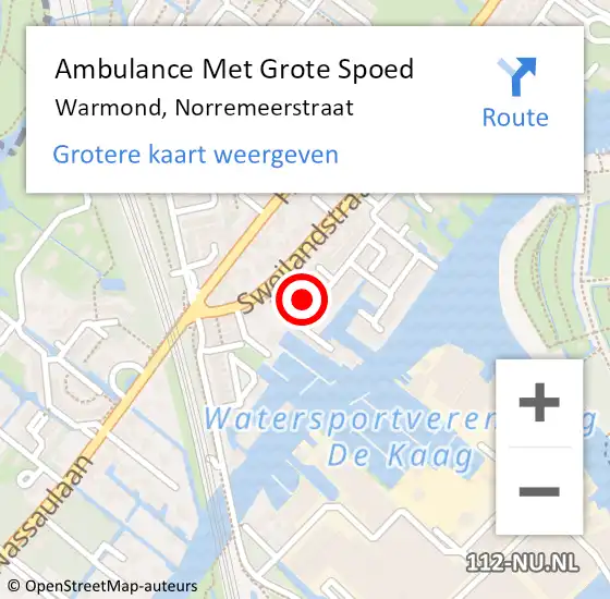 Locatie op kaart van de 112 melding: Ambulance Met Grote Spoed Naar Warmond, Norremeerstraat op 12 oktober 2022 18:38