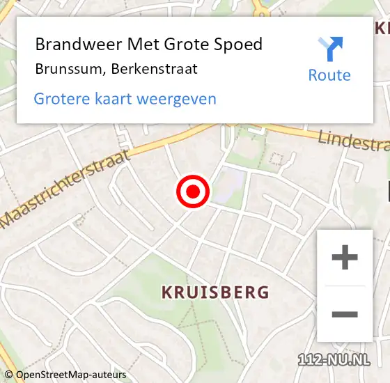 Locatie op kaart van de 112 melding: Brandweer Met Grote Spoed Naar Brunssum, Berkenstraat op 12 oktober 2022 18:45