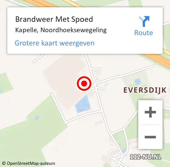 Locatie op kaart van de 112 melding: Brandweer Met Spoed Naar Kapelle, Noordhoeksewegeling op 12 oktober 2022 18:45