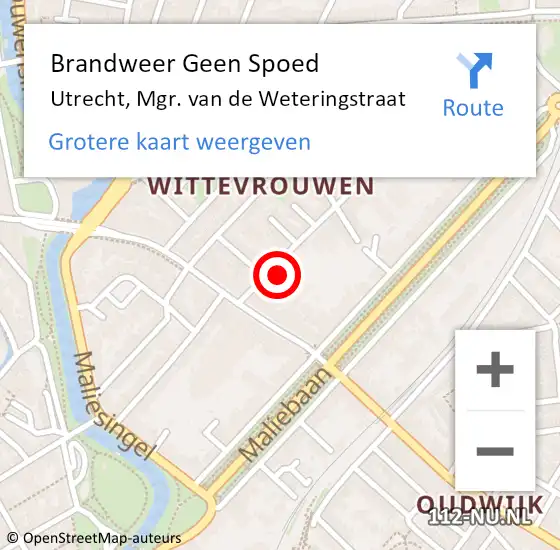 Locatie op kaart van de 112 melding: Brandweer Geen Spoed Naar Utrecht, Mgr. van de Weteringstraat op 12 oktober 2022 18:47