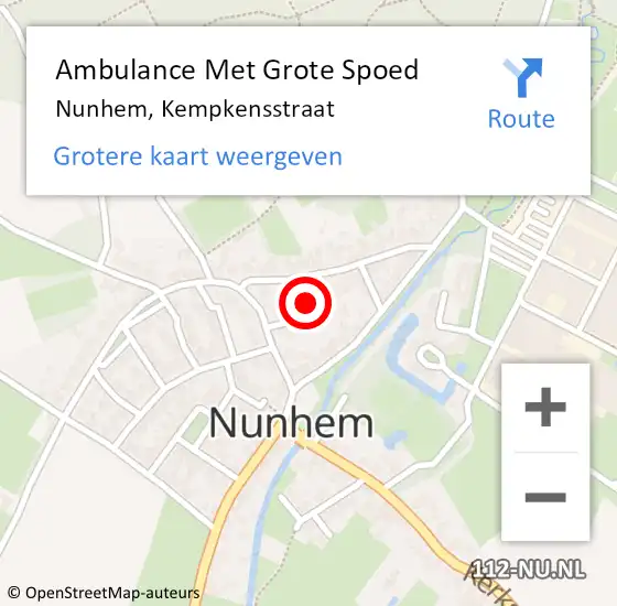 Locatie op kaart van de 112 melding: Ambulance Met Grote Spoed Naar Nunhem, Kempkensstraat op 12 oktober 2022 18:50