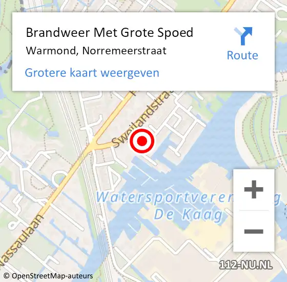 Locatie op kaart van de 112 melding: Brandweer Met Grote Spoed Naar Warmond, Norremeerstraat op 12 oktober 2022 18:56