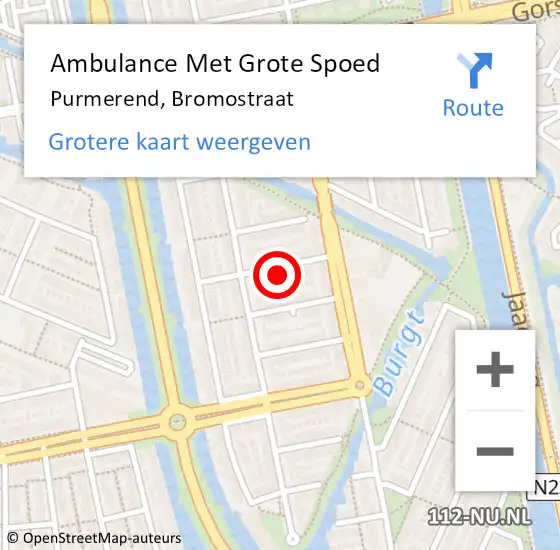 Locatie op kaart van de 112 melding: Ambulance Met Grote Spoed Naar Purmerend, Bromostraat op 12 oktober 2022 19:18