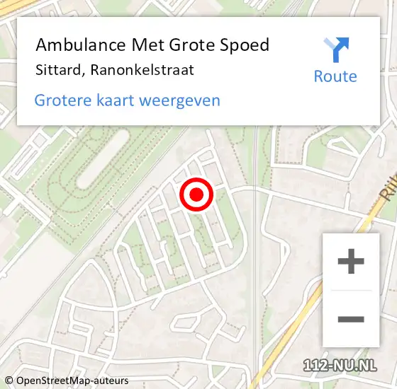 Locatie op kaart van de 112 melding: Ambulance Met Grote Spoed Naar Sittard, Ranonkelstraat op 1 augustus 2014 10:56