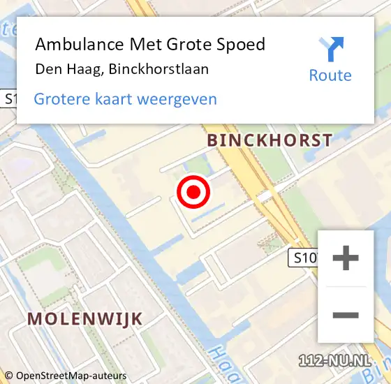 Locatie op kaart van de 112 melding: Ambulance Met Grote Spoed Naar Den Haag, Binckhorstlaan op 12 oktober 2022 20:31