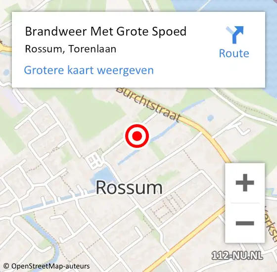 Locatie op kaart van de 112 melding: Brandweer Met Grote Spoed Naar Rossum, Torenlaan op 12 oktober 2022 20:43
