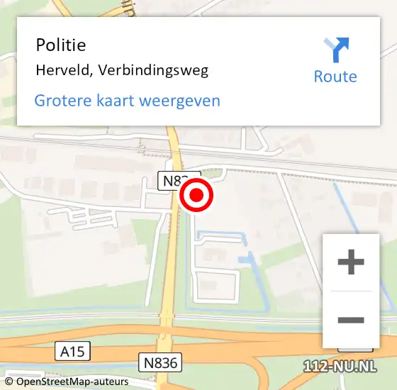 Locatie op kaart van de 112 melding: Politie Herveld, Verbindingsweg op 12 oktober 2022 20:44