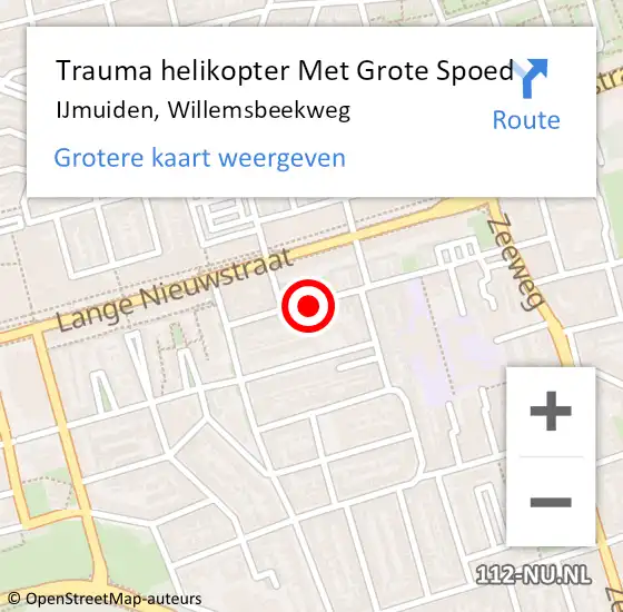 Locatie op kaart van de 112 melding: Trauma helikopter Met Grote Spoed Naar IJmuiden, Willemsbeekweg op 12 oktober 2022 20:53